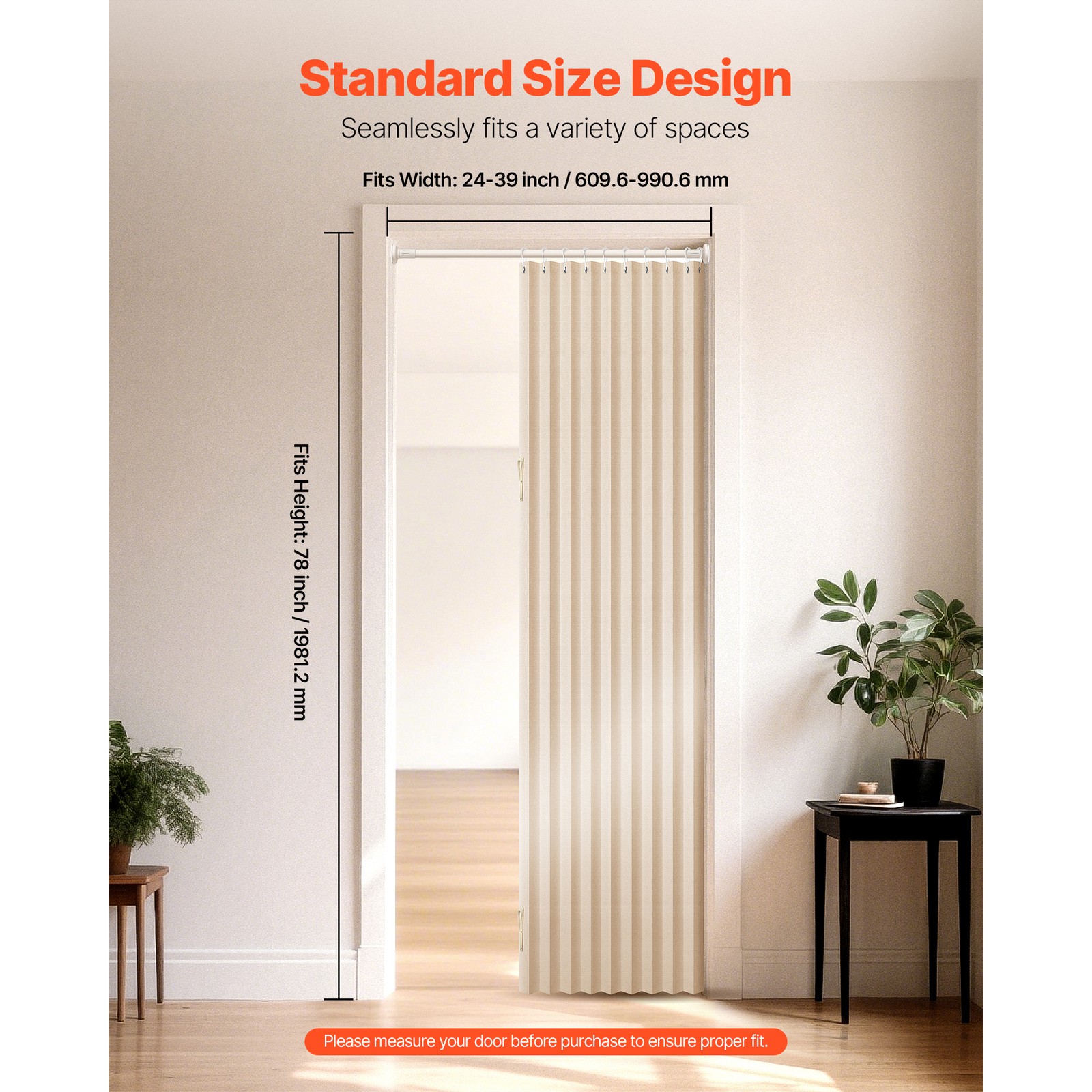 Uimoso Accordion Door with Blackout Fabric and Magnetic Closure, 47 x 78 Inches