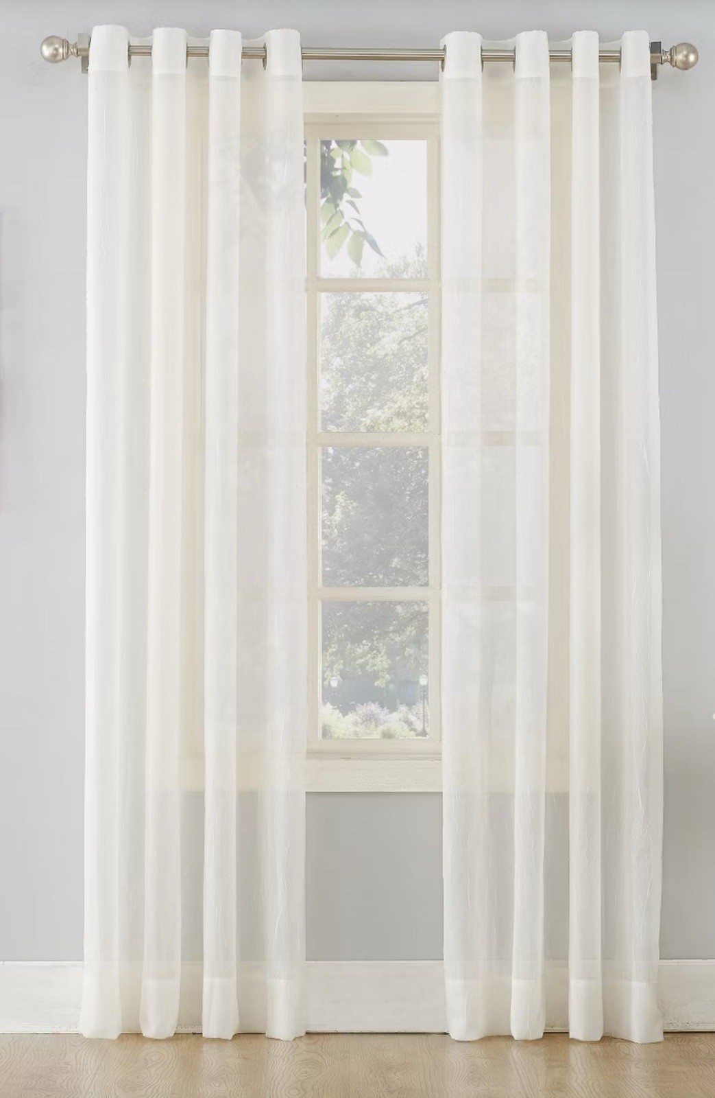 51″x84″ Erica Silver Grommet Curtain Panel, Crushed Voile Sheer/Eggshell, No.918