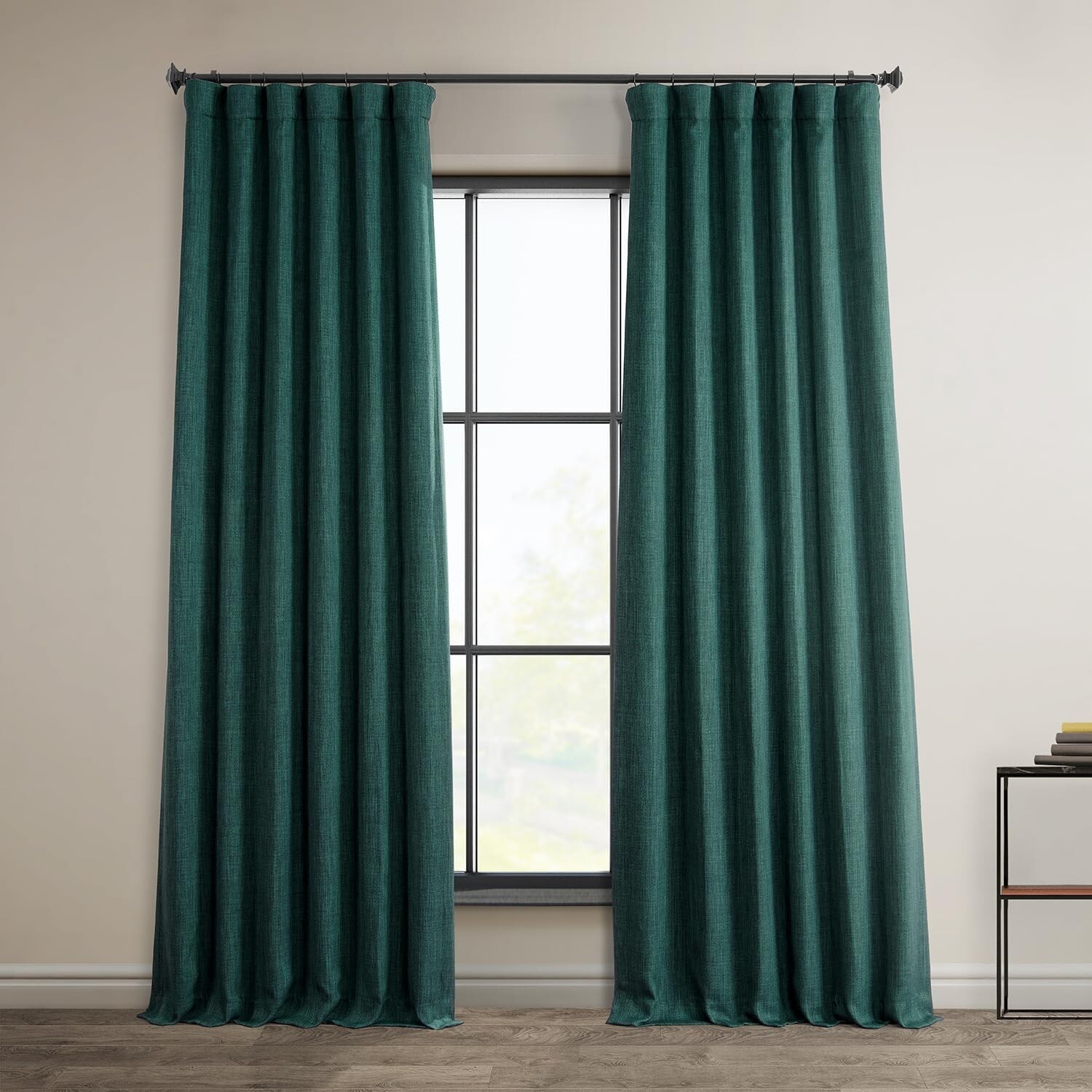 1 Panel Slate Teal 120″L x 100″W Linen Darkening Curtains For Living Room