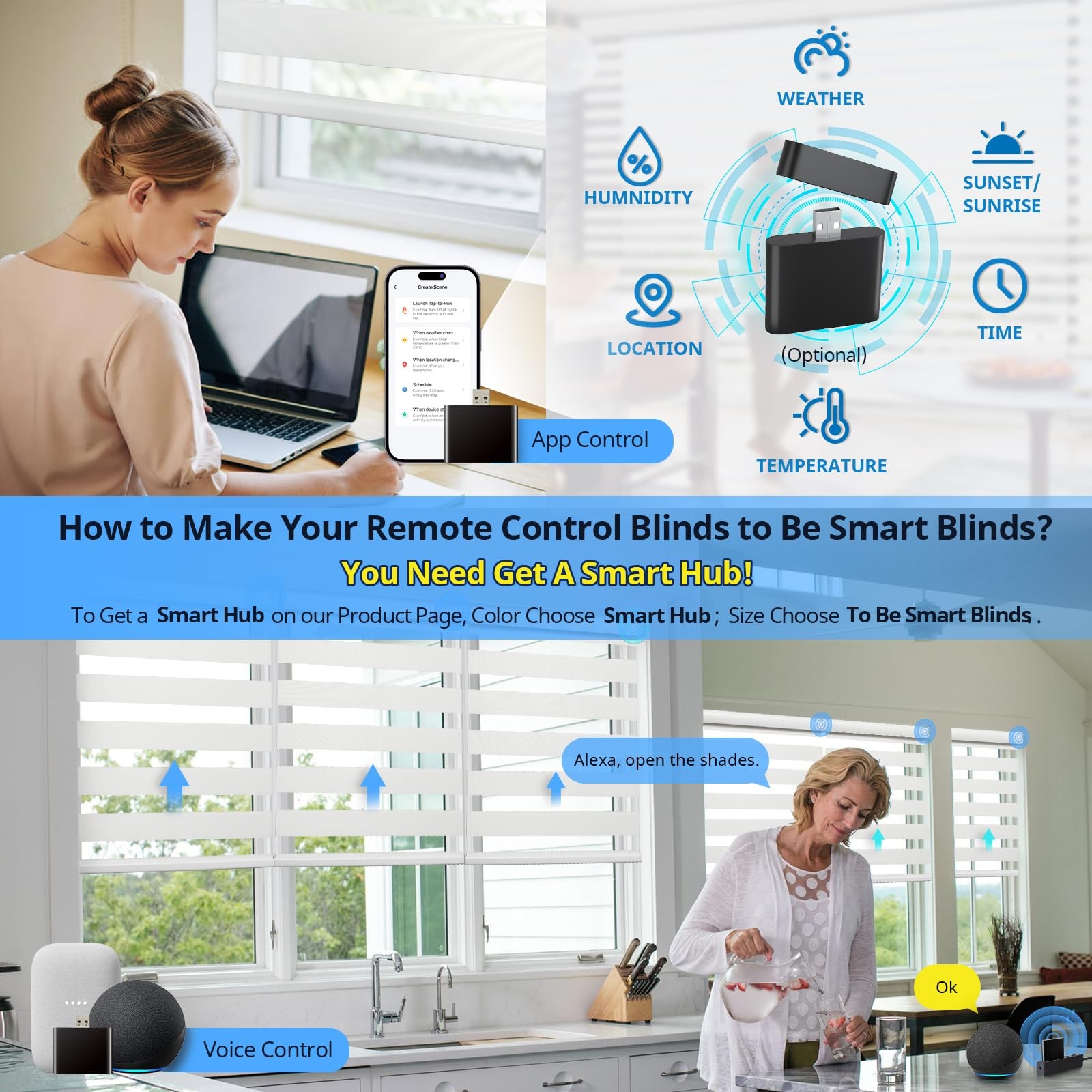 Citolen Motorized Zebra Blinds Remote Smart Dual Layer Automatic Shades Privacy
