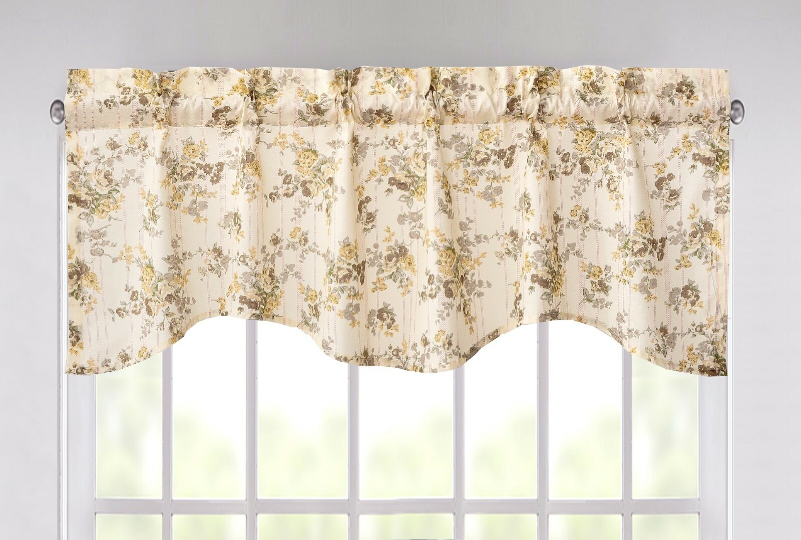 DaDa Bedding Semi Sheer Cottage Yellow Floral Garden Window Curtain Valance
