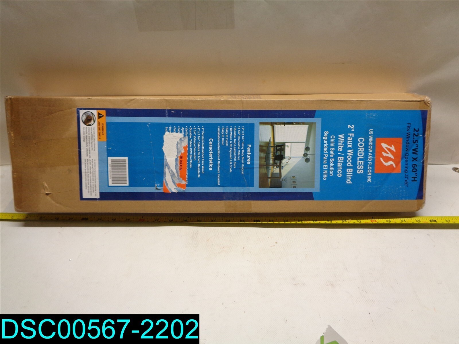 White Cordless 2″ Premium Faux Wood Blinds 22.5″ W X 60″ H