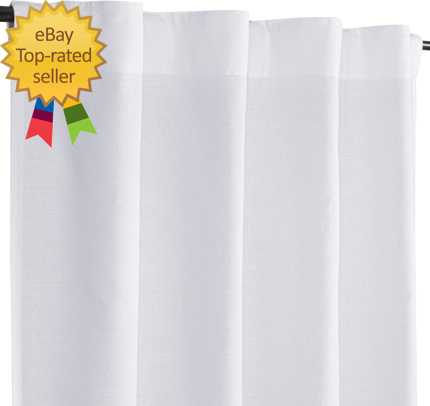 Curtains 96 Inch Length – White Poly Cotton Slub Drapes with Tab Top, Set of 2,