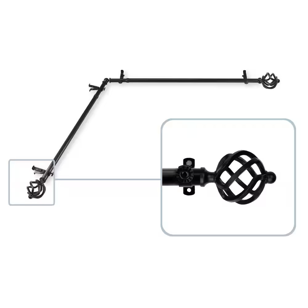 Twist 13/16 In. Dia 28-48 In. L Corner Window Single Curtain Rod in Black