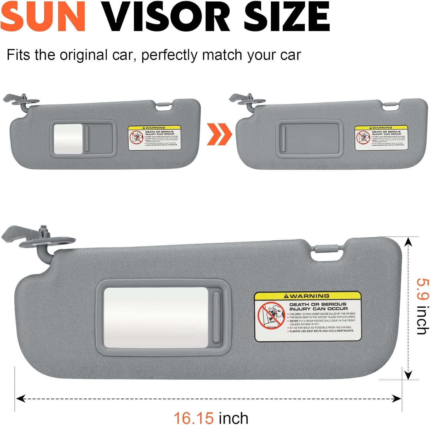Gray Driver Left+Passenger Right Side Sun Visor 2011-12-13-14-15 Hyundai Elantra
