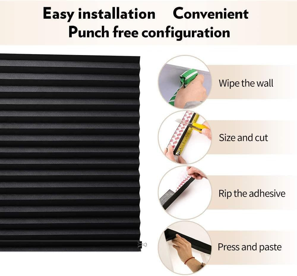 2Pcs Temporary Window Blinds Cordless, Self Adhesive Pleated Paper Blinds Window