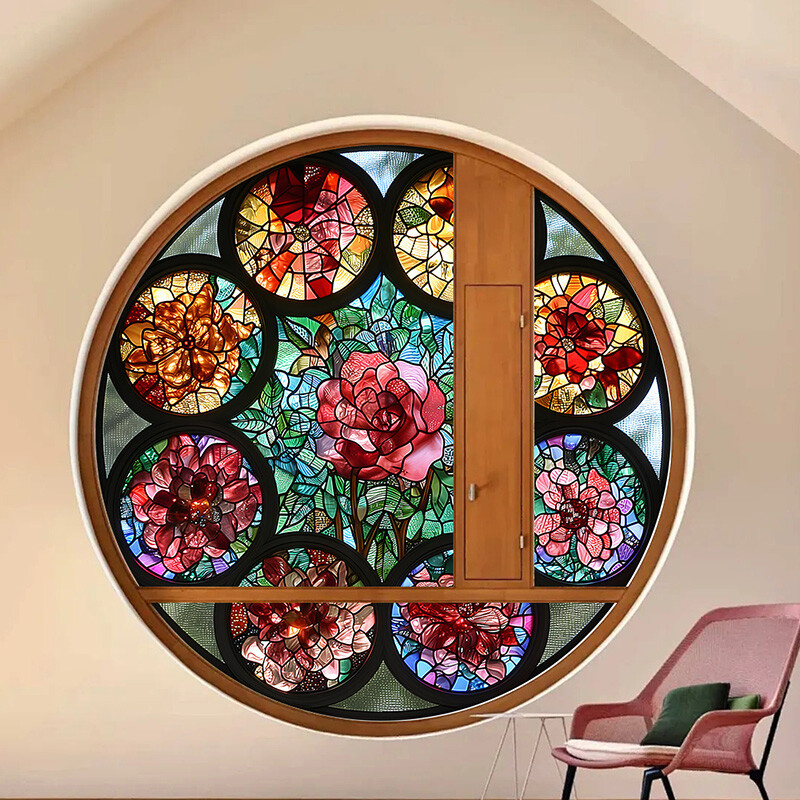 1PC Vintage Colorful Stained Glass Window Films Self Adhesive Backing Sticker