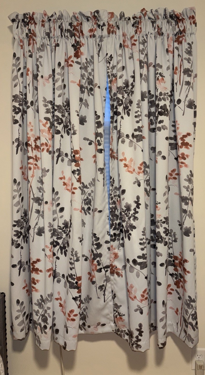 Curtains/Drapes Gray Floral Light and Dark Peach Lined, L 63” X W 50”. 2 Pair