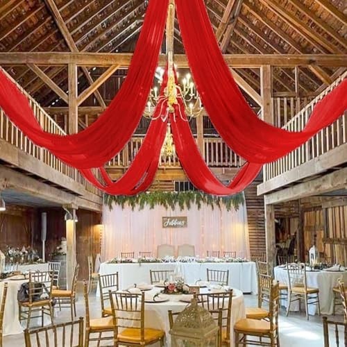 Red Chiffon Ceiling Drapes for Weddings & Parties – 2 Panels 5x20ft