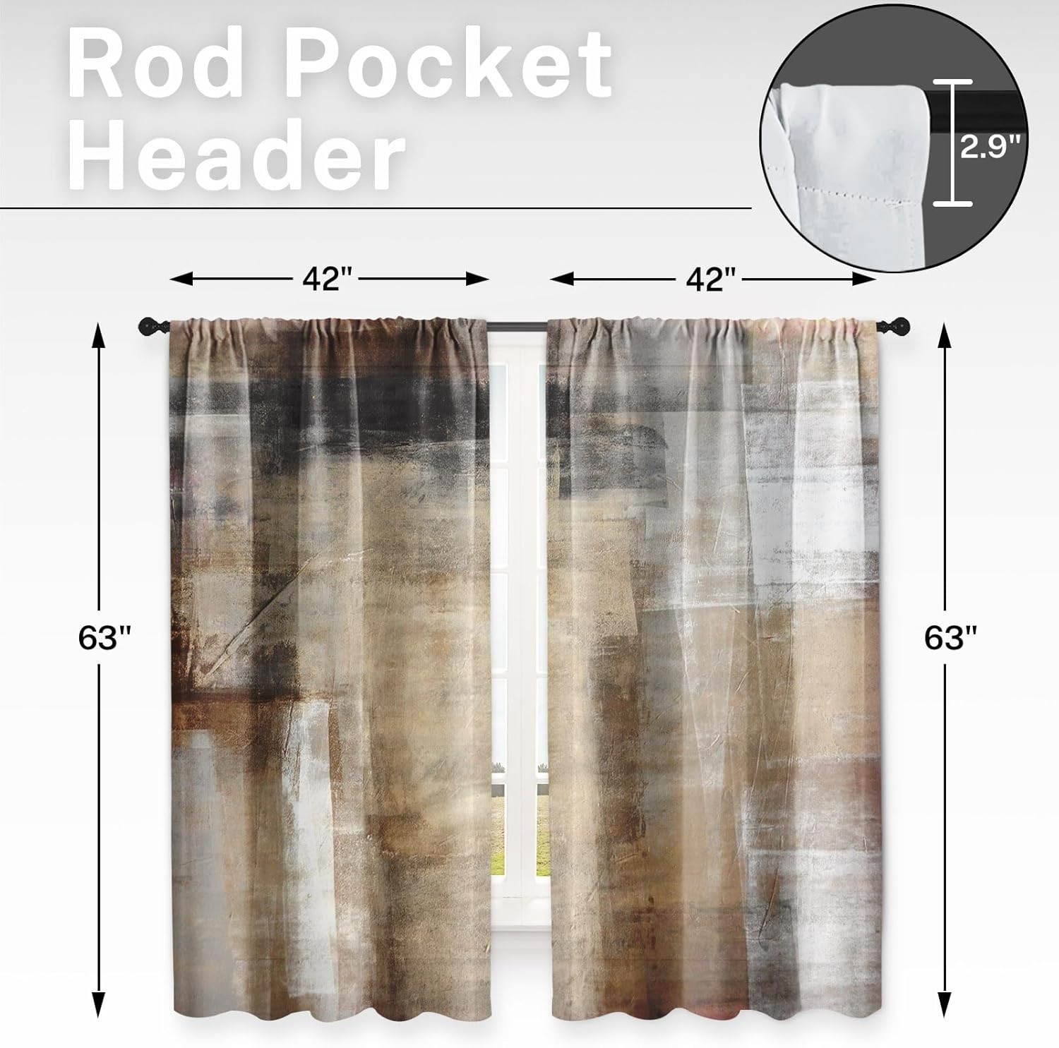 Kitchen Curtains Grey Brown 42×63 Inch Set of 2 Blackout Window Drapes