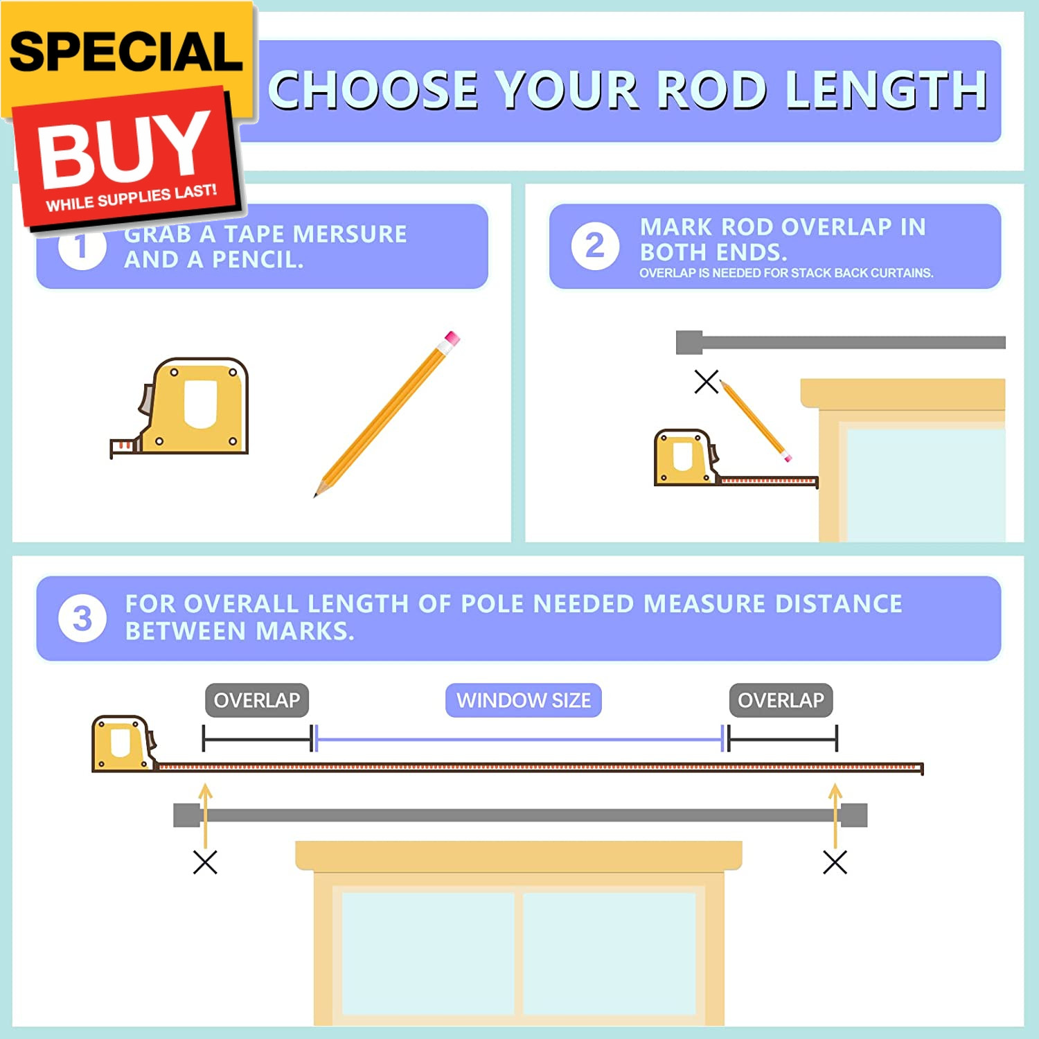 Curtain Rods for Windows 16 to 144 Inches Adjustable Length 1 Inch Diameter Wind