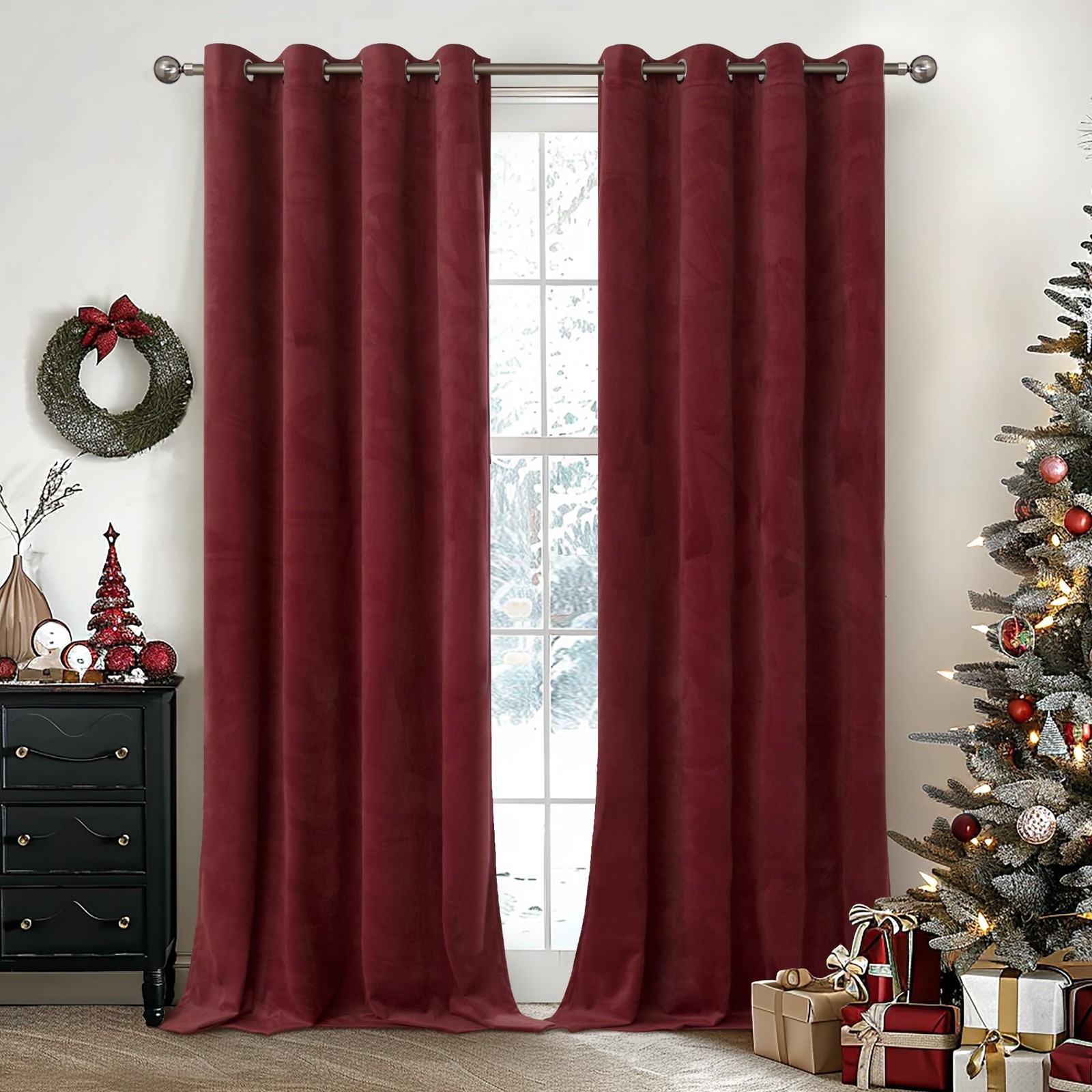 Extra Long Velvet Curtains 108 Inch Length for Living Room, Grommet Thermal I…