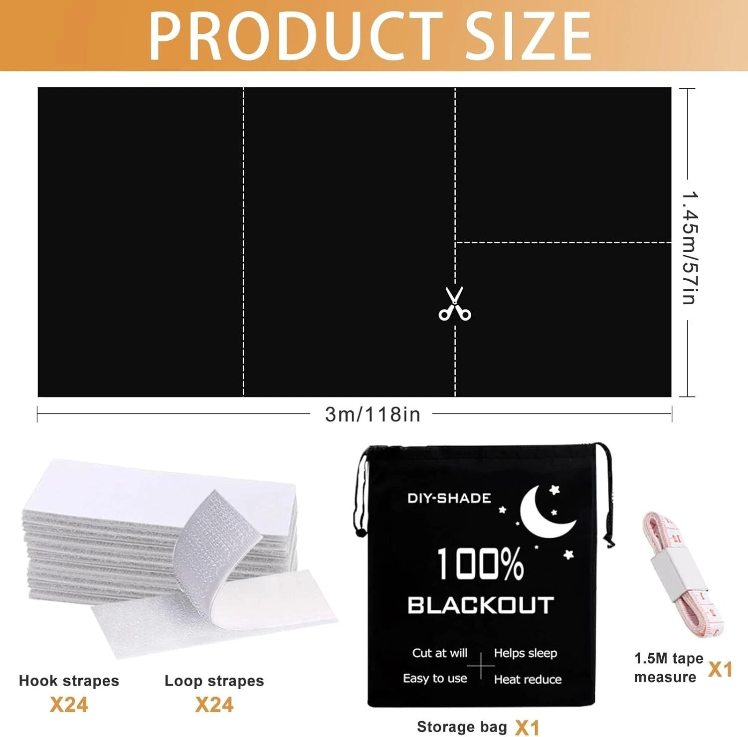 100% Blackout Curtains Portable No Drill Window Cover 57×118 Cuttable Shade NEW