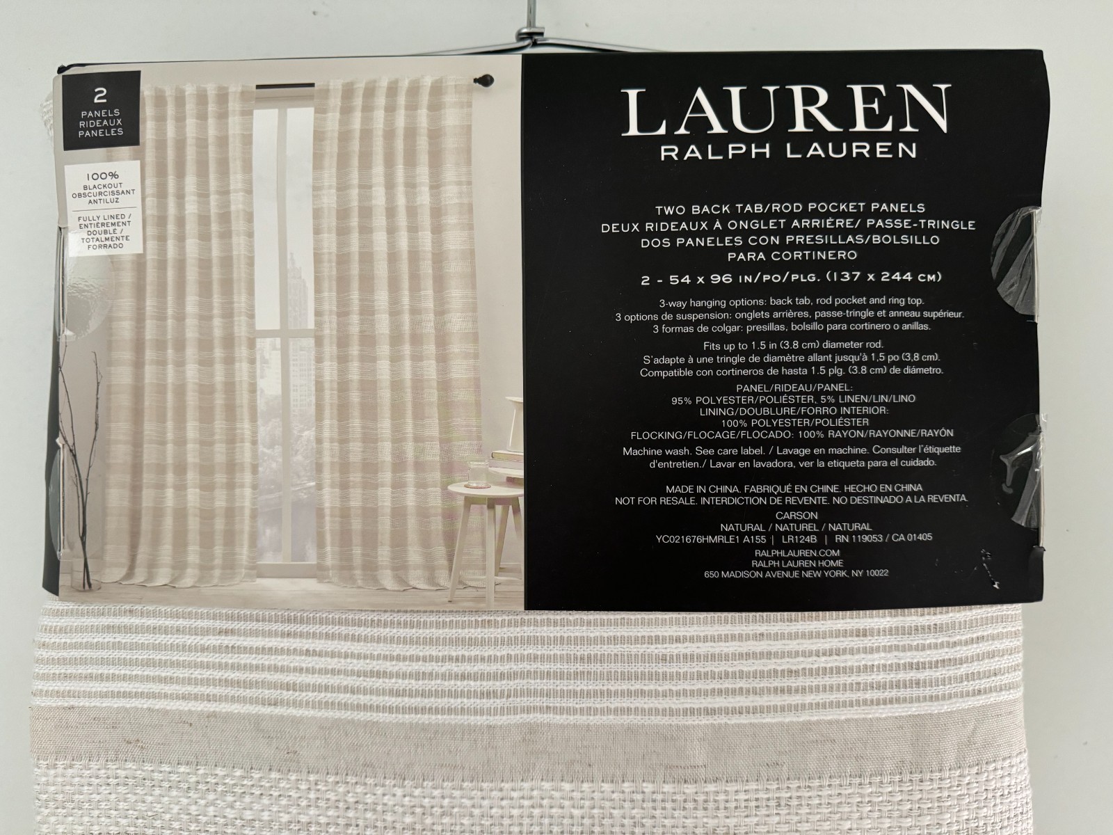 Ralph Lauren Window Curtains 2 Panels 100% Blackout 54 x 96 Linen Carson Natural