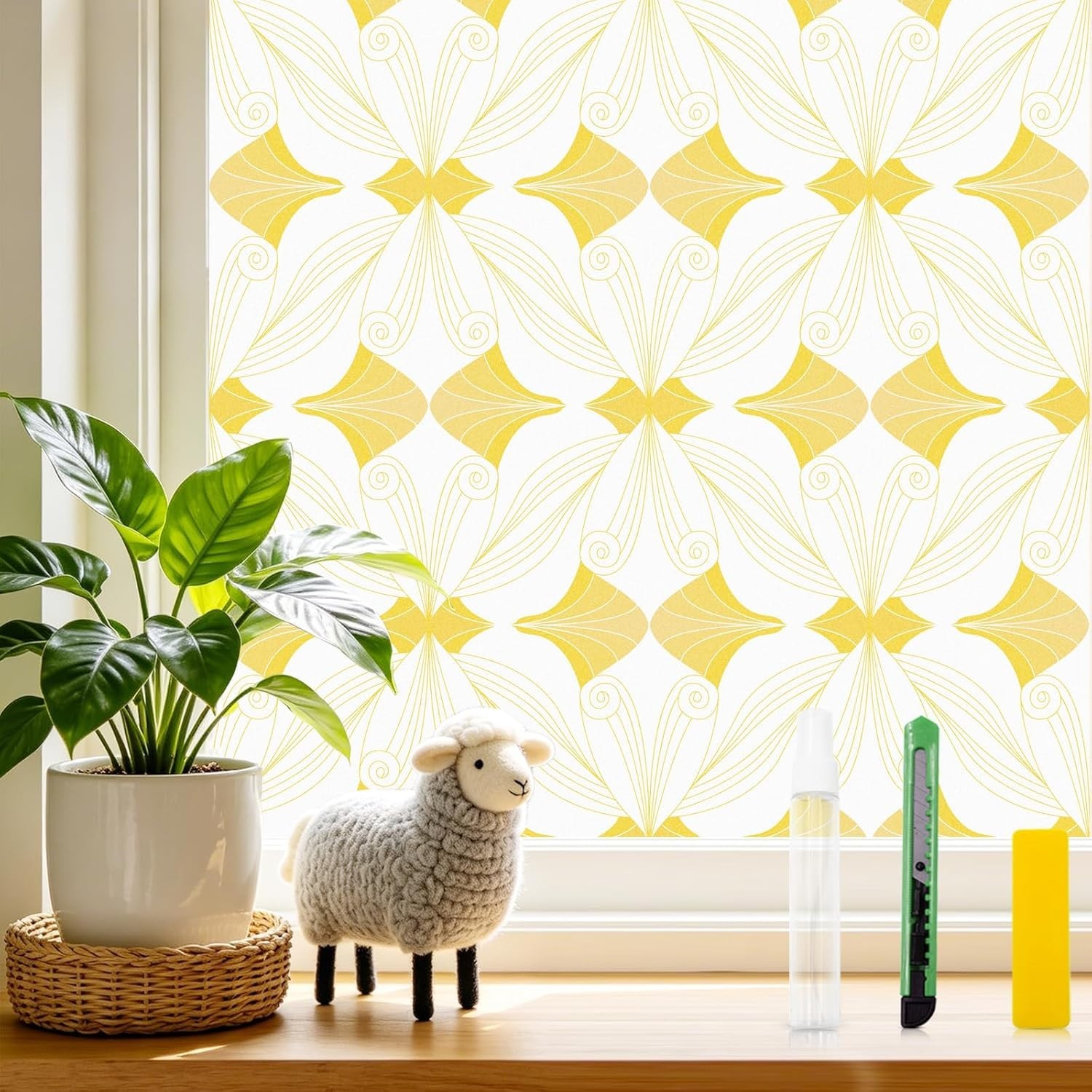 Window Privacy Film with Tools Decorative Frosted Glass Clings Sticker for Home