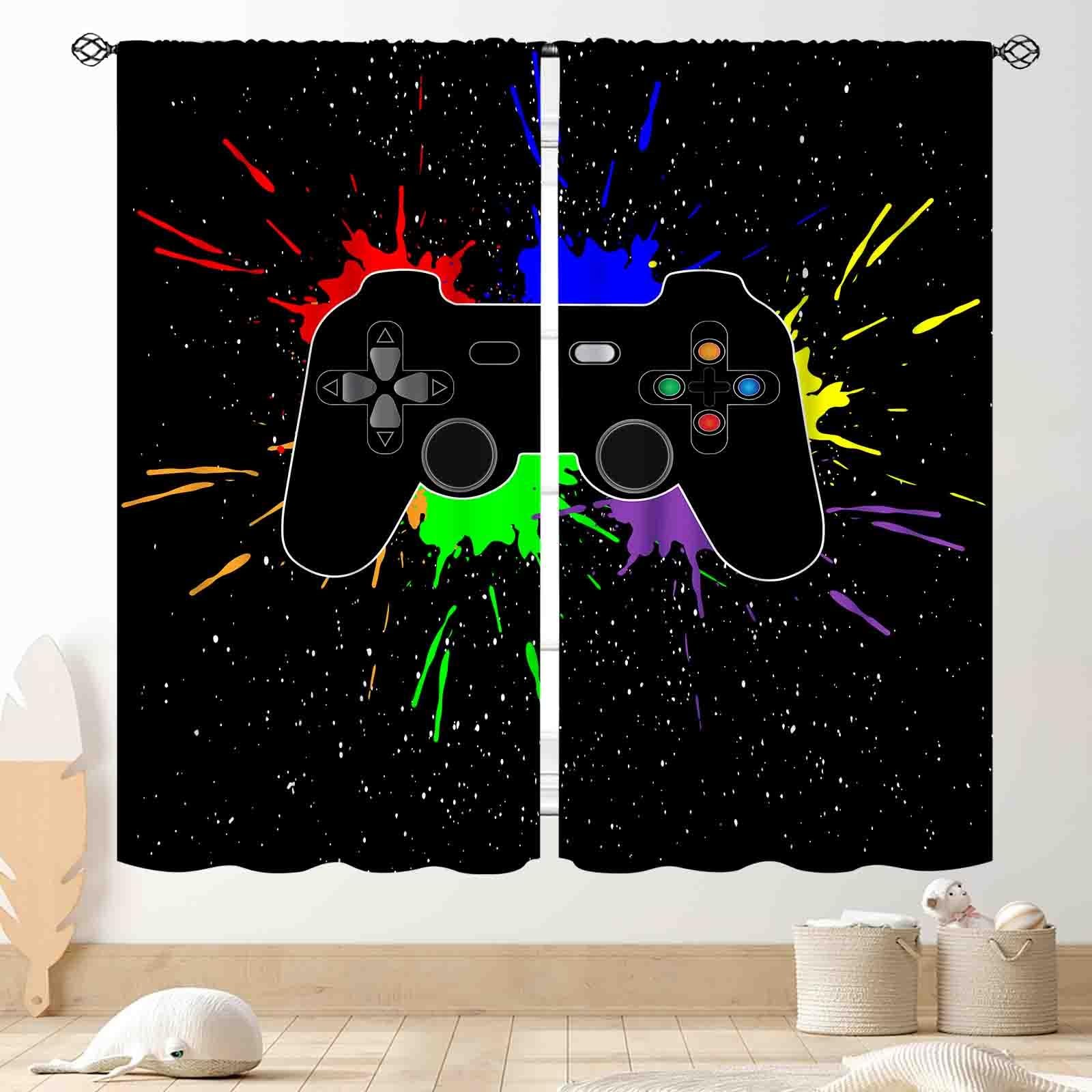Tkuyo Gaming Curtains Colorful Graffiti Game Controller Gamer Window Drapes
