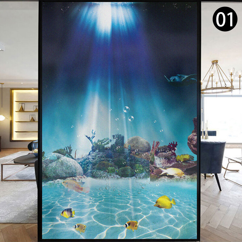 New Ocean Underwater Static Clings Frosted Glass Stained Window Sticker Film