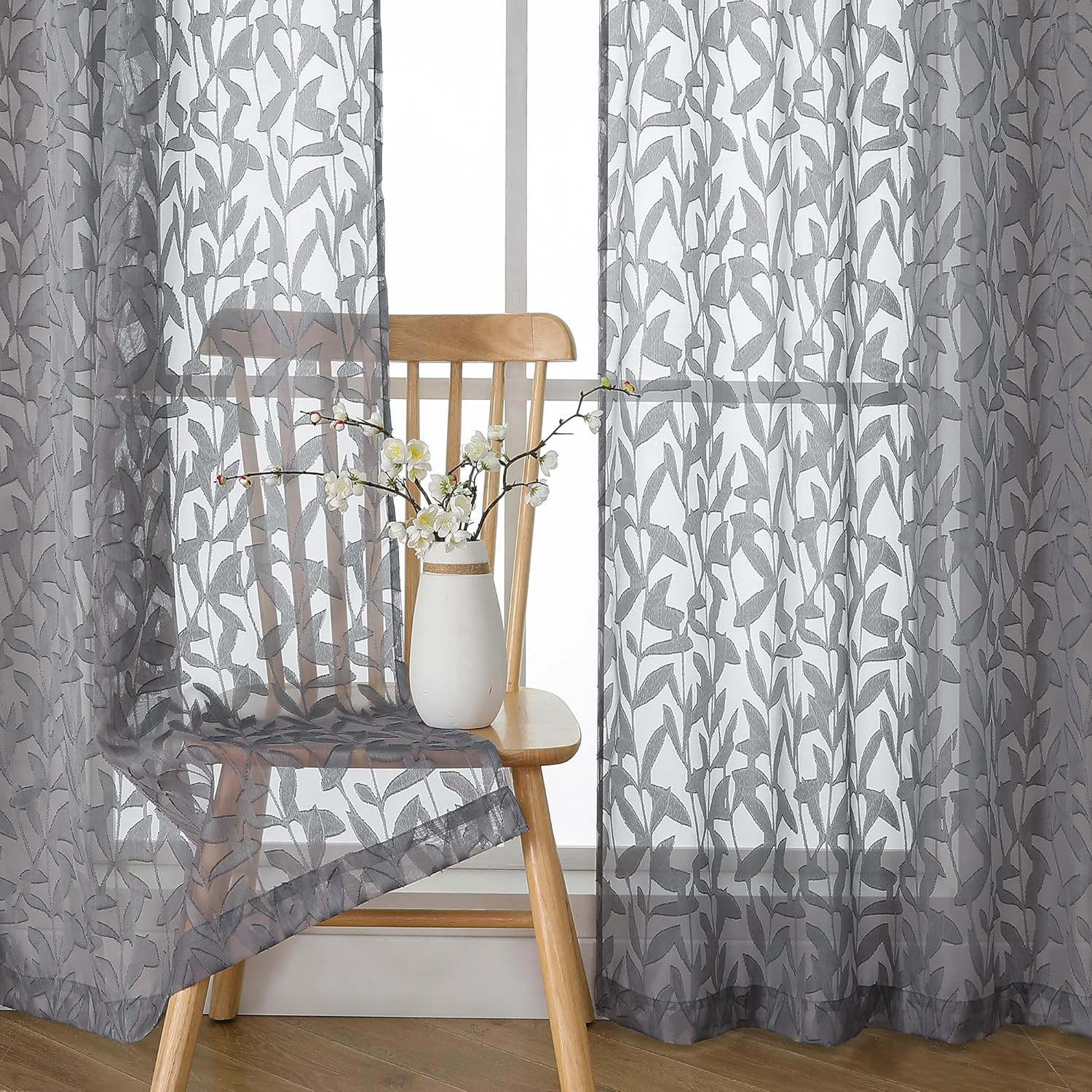 Leyna Charcoal Gray Sheer Curtains 72 Inches Long for Bedroom 2 Panels Set, Ligh