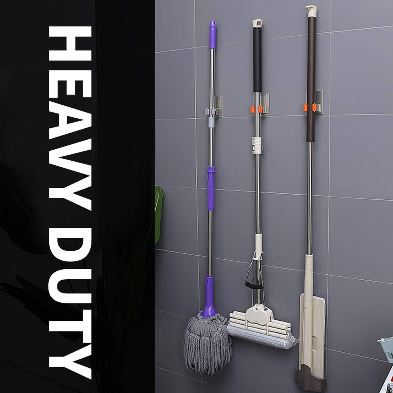 Broom Holder Wall Mount, 2 Pack Orange Stainless Steel Mop and Broom Organize…