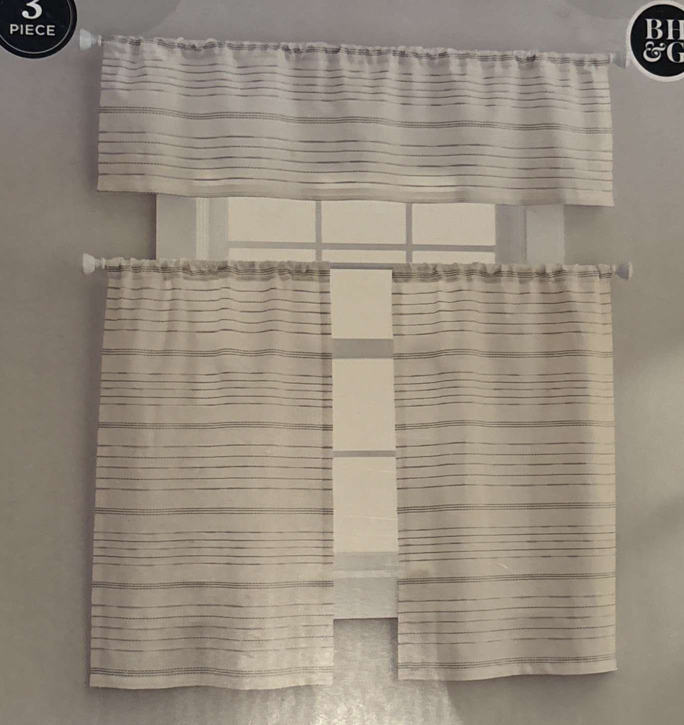 Better Homes & Gardens 36″ x 60″ Small Window Curtain Gray Stripes 3 Piece Set
