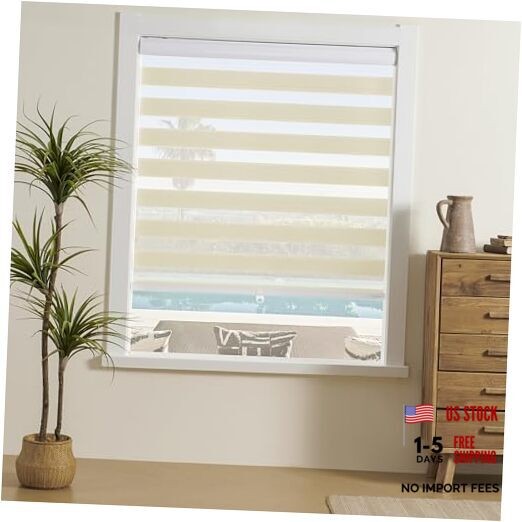 Cordless Zebra Blinds for Indoor Windows Free-Stop 20″W x 72″H Cordless Cream