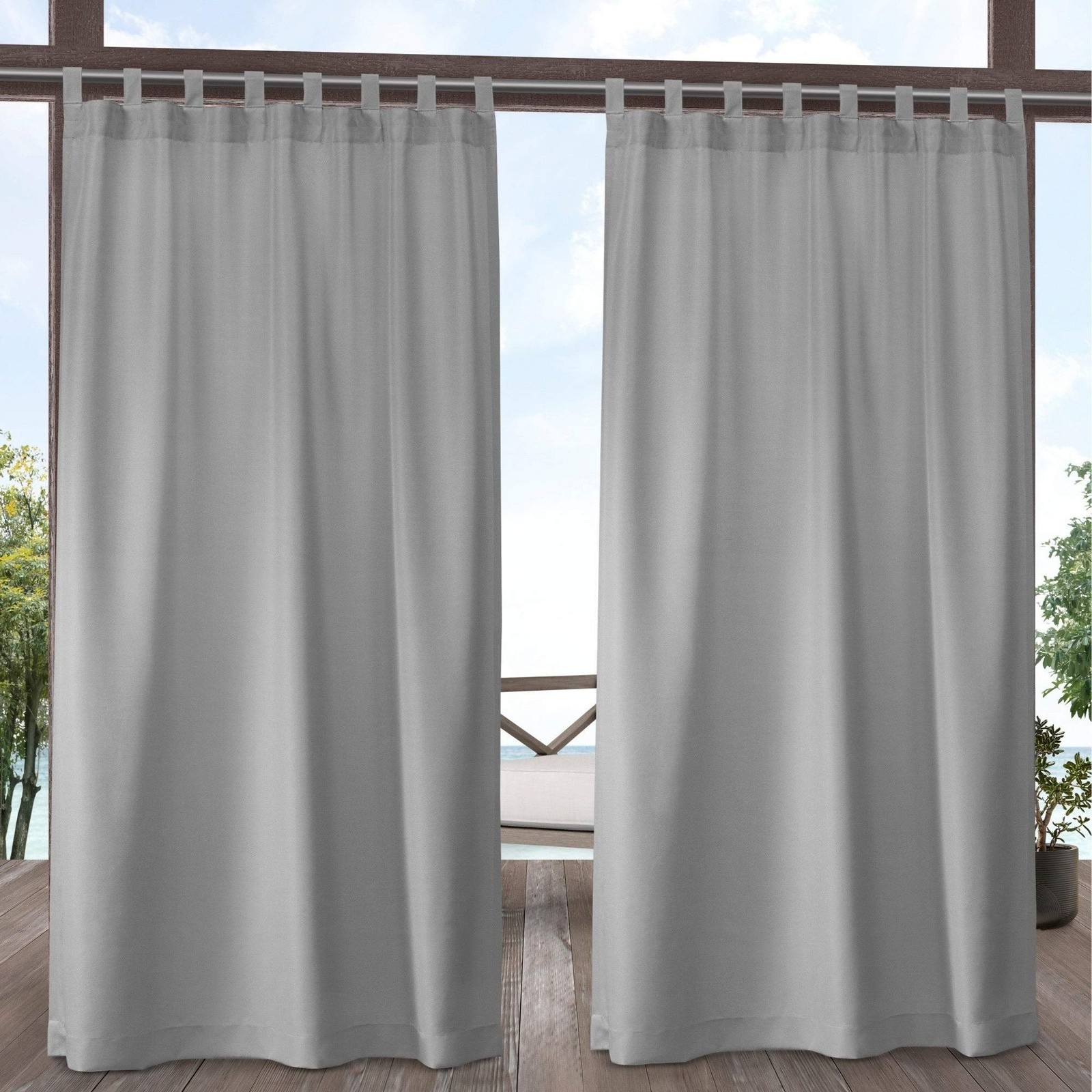 Cabana Solid Indoor/Outdoor Light Filtering Hook-and-Loop Tab Top Curtain Pan…