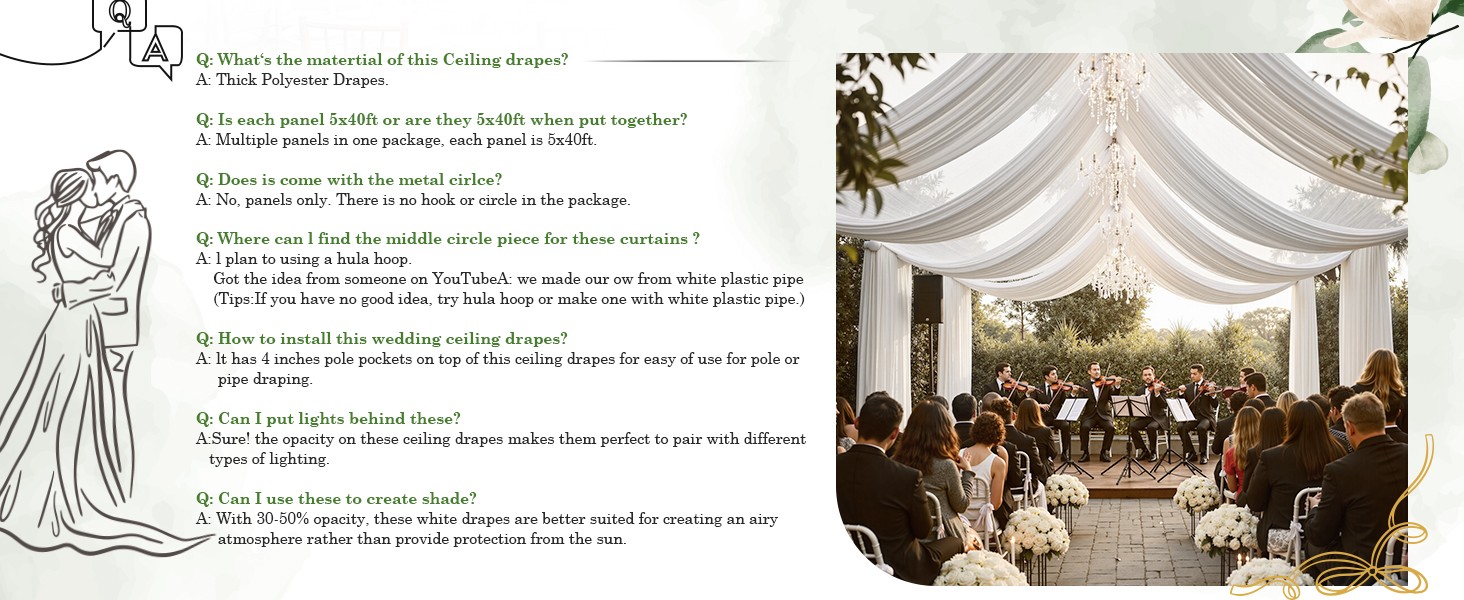 20ftx40ft White Ceiling Curtain for Wedding Parties – 4 Panels Wrinkle-40 FT