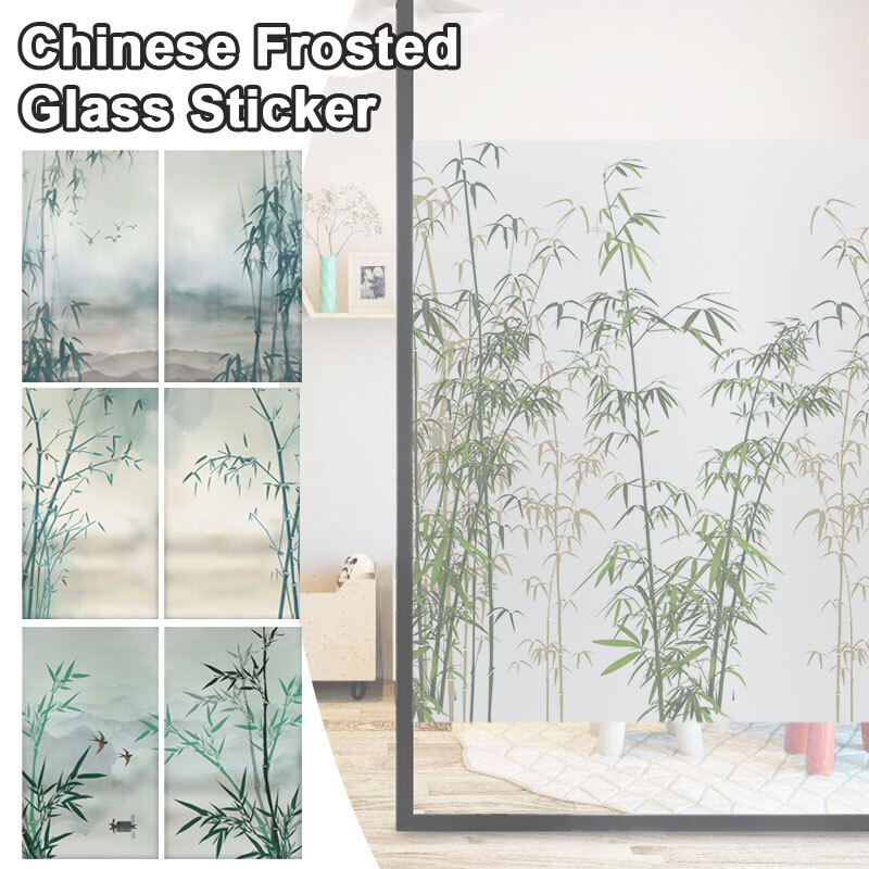 Bamboo Stained Glass Films Windows Film Static Cling Decor Chinese Style