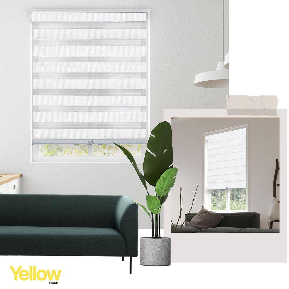 White Cordless Room Darkening Polyester Dual Layer Zebra Roller Shades-32 In. W