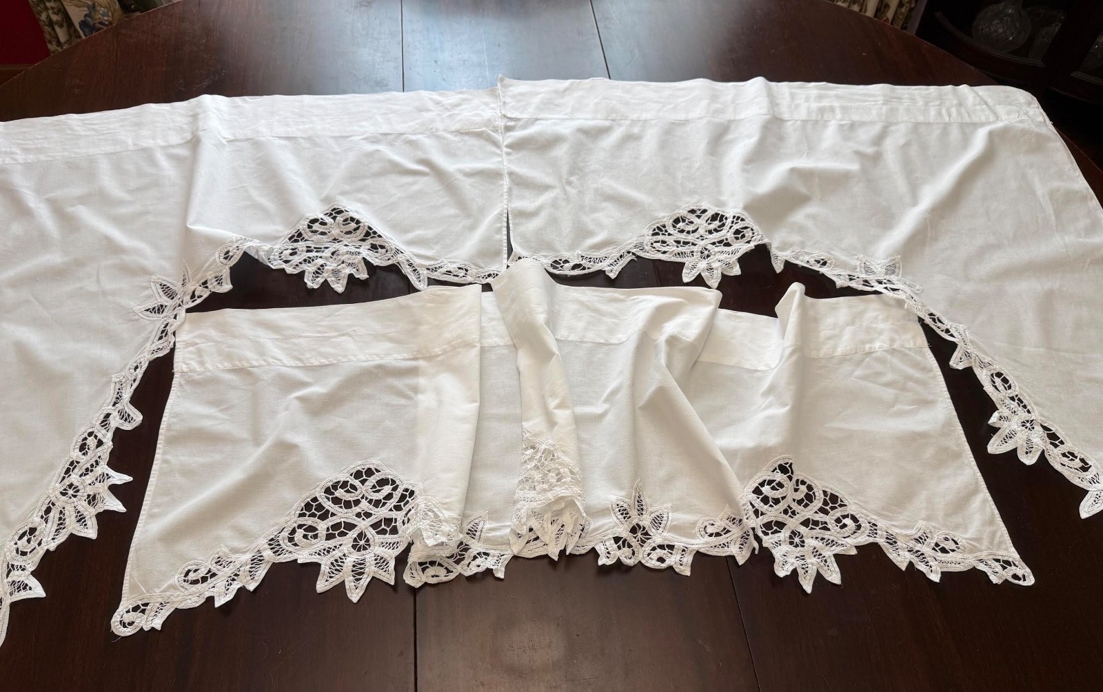 Battenberg White Cotton Curtains Valances Swags 9 Pieces 3 Sets Cottage Core