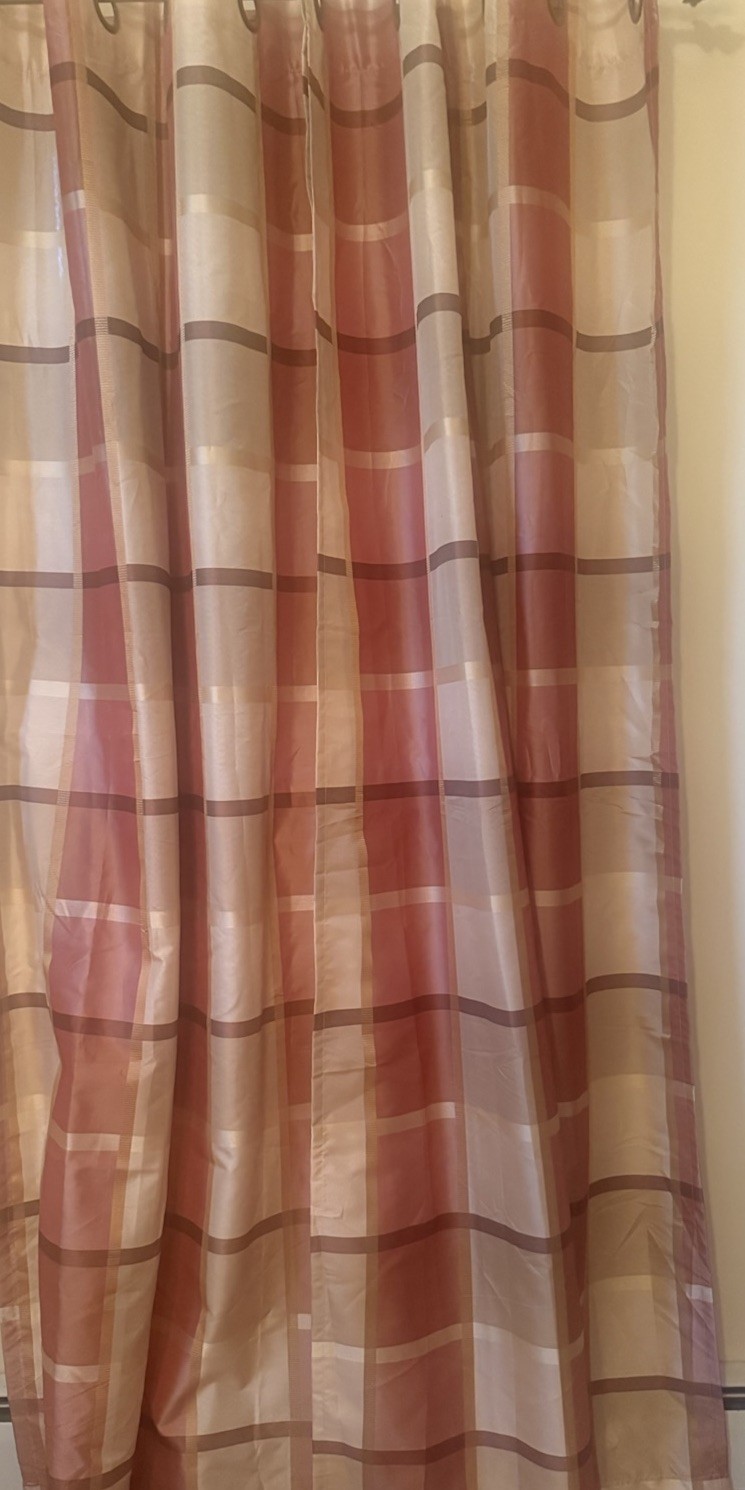 6 Plaid Gold Dusty Rose/Peach Beige Brown Grommet Panels Ea 40”X84” Polyester