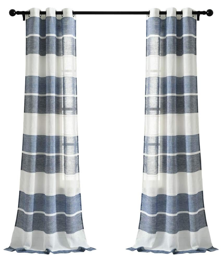 Lush Decor Navy Textured Striped Sheer Curtain Panels 84×38 Pair