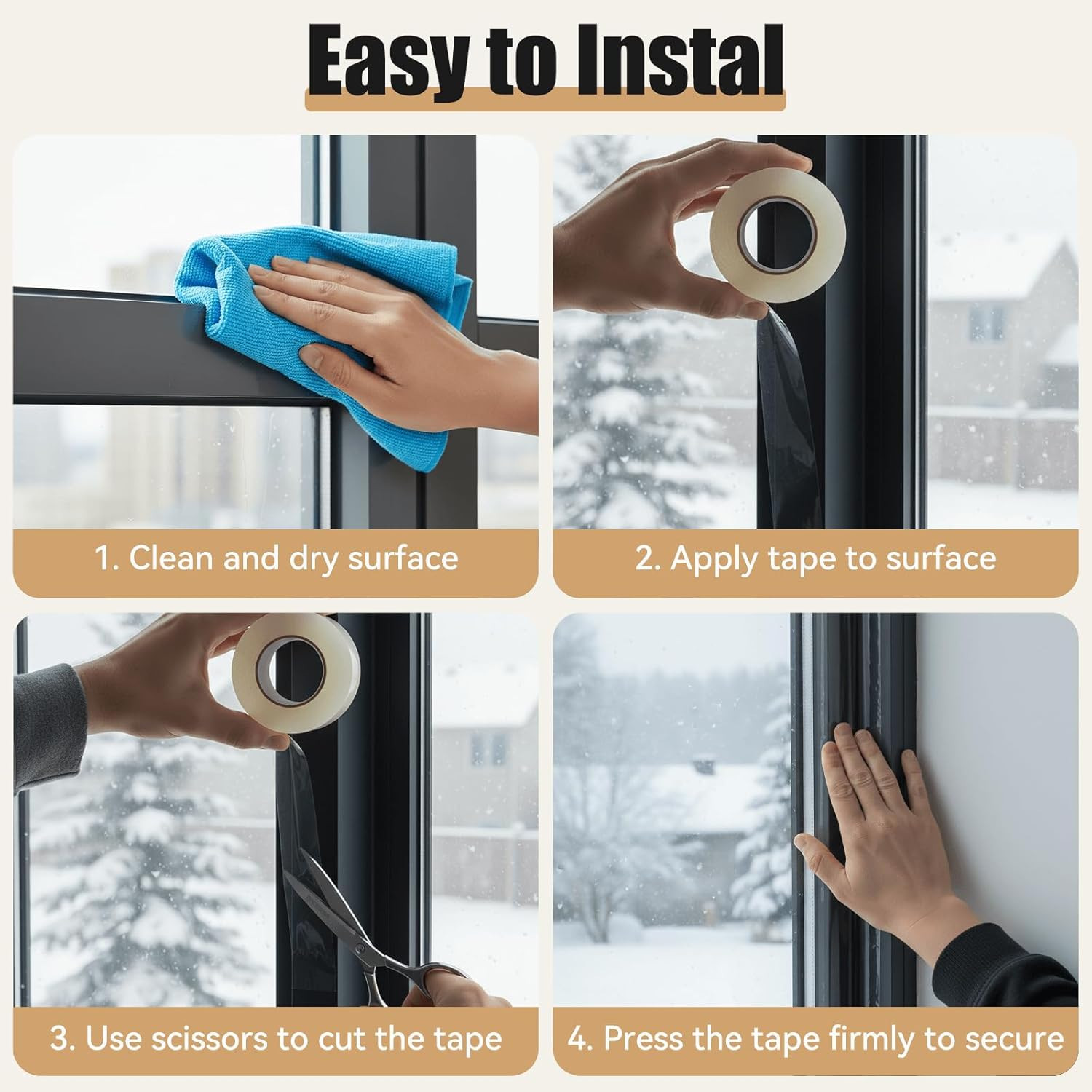 Clear Window Weather Sealing Tape, 2 Inch X 33 Feet, Transparent Draft Stopper f