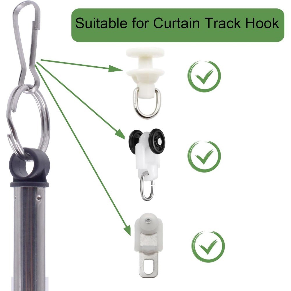 40-inch Adjustable Drapery Pull Curtain Wand w/Stainless Steel Hook (Black X 2)