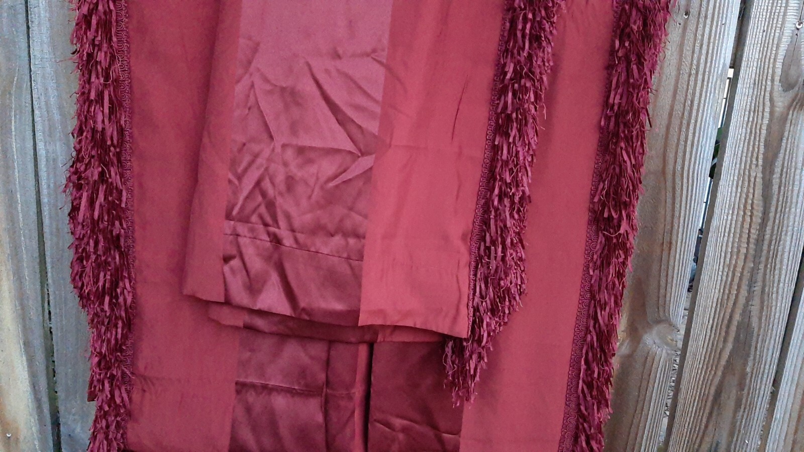 CHRIS MADDEN JCP RUST RED STRIPED CURTAIN PANELS , FRINGE TRIM ~ 3 PANELS Read