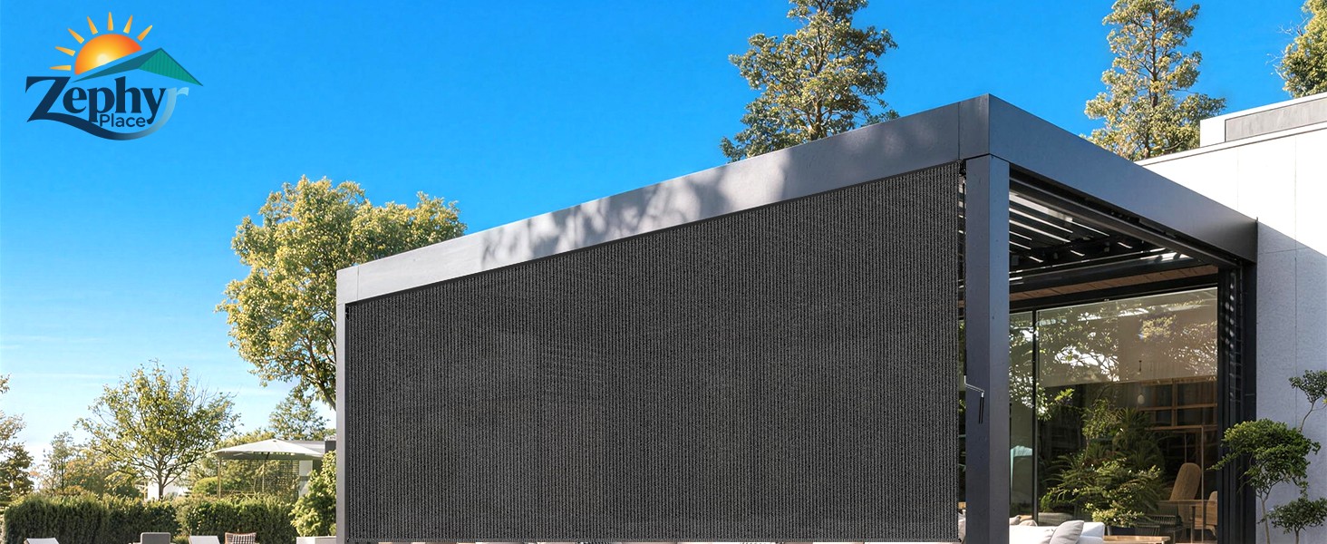 Outdoor Roller Shades for Patio, Mocha 10′ W x 8′ H Cordless Patio Shades Roll