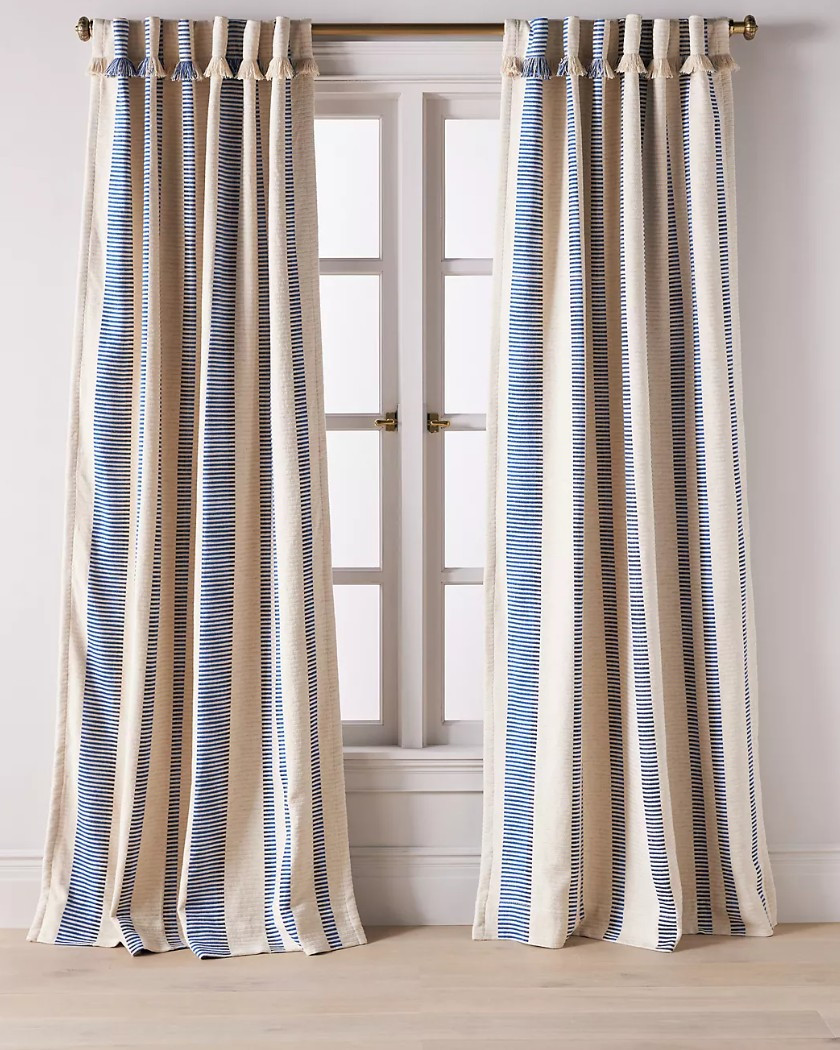 Anthropologie Pierced Stripe Cotton Blend Woven Blackout Curtain Anthropologie