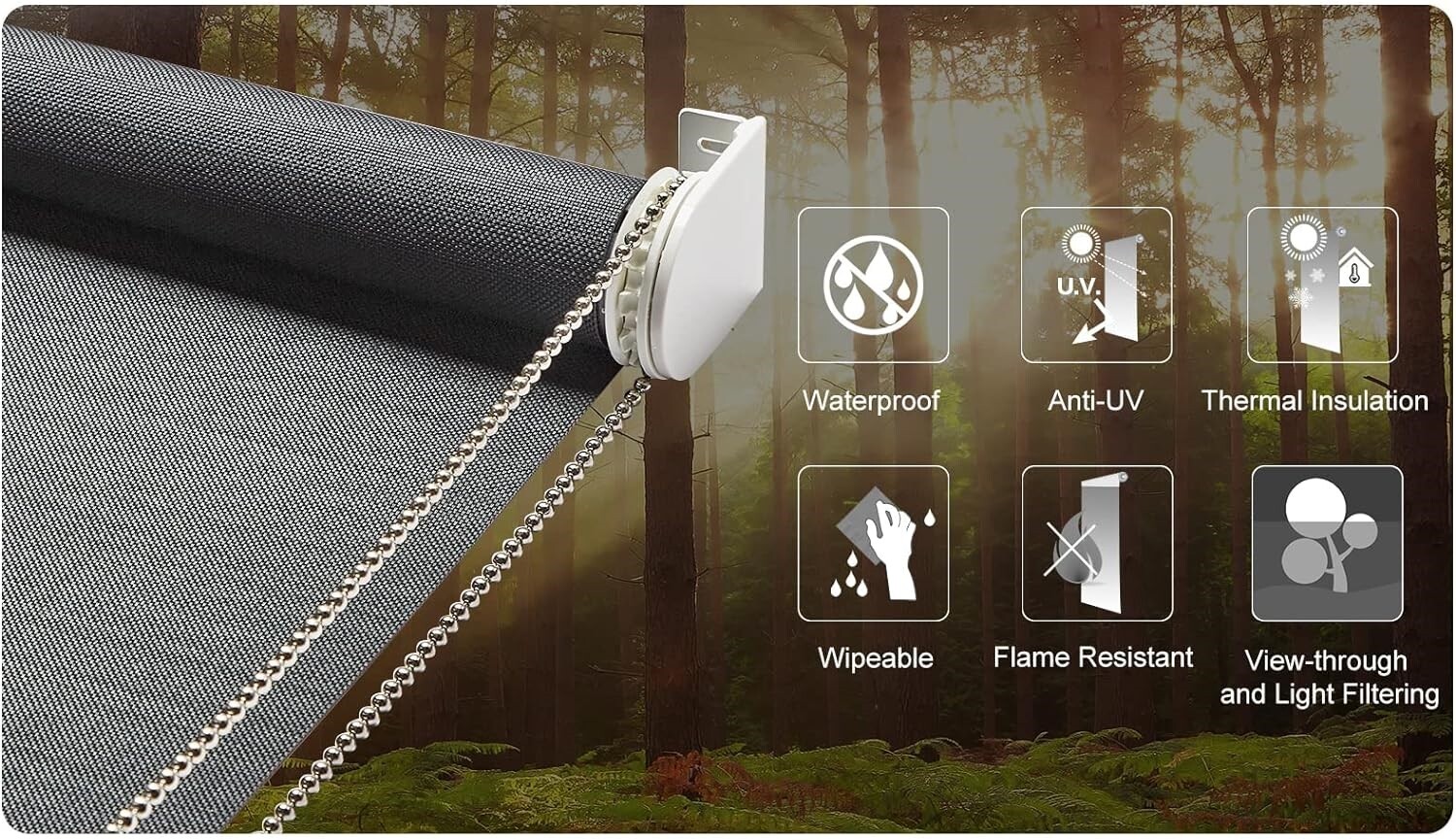 Custom Black Solar Mesh Roller Shade Window Blinds- Manual or Smart Motorization