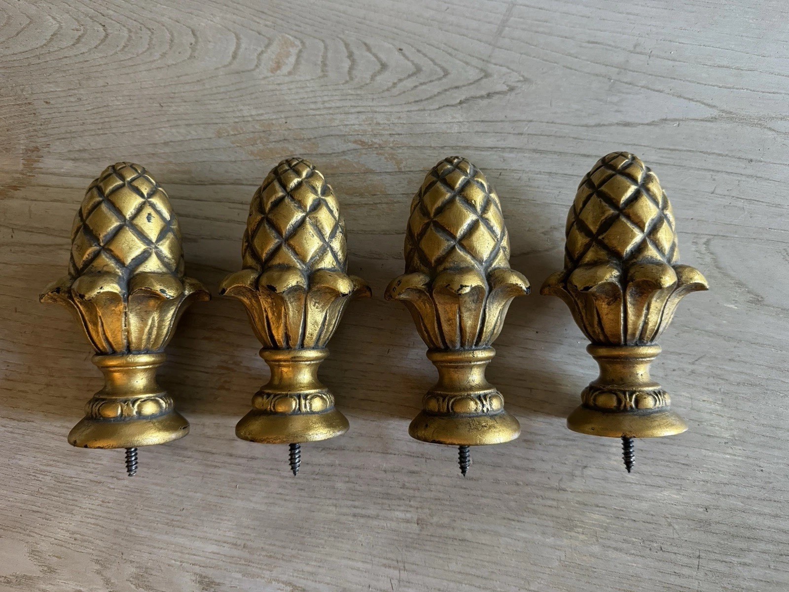 4 Solid Wood Curtain Rod Finials. 2 1/4 Inch Diameter. 6 Inches Long