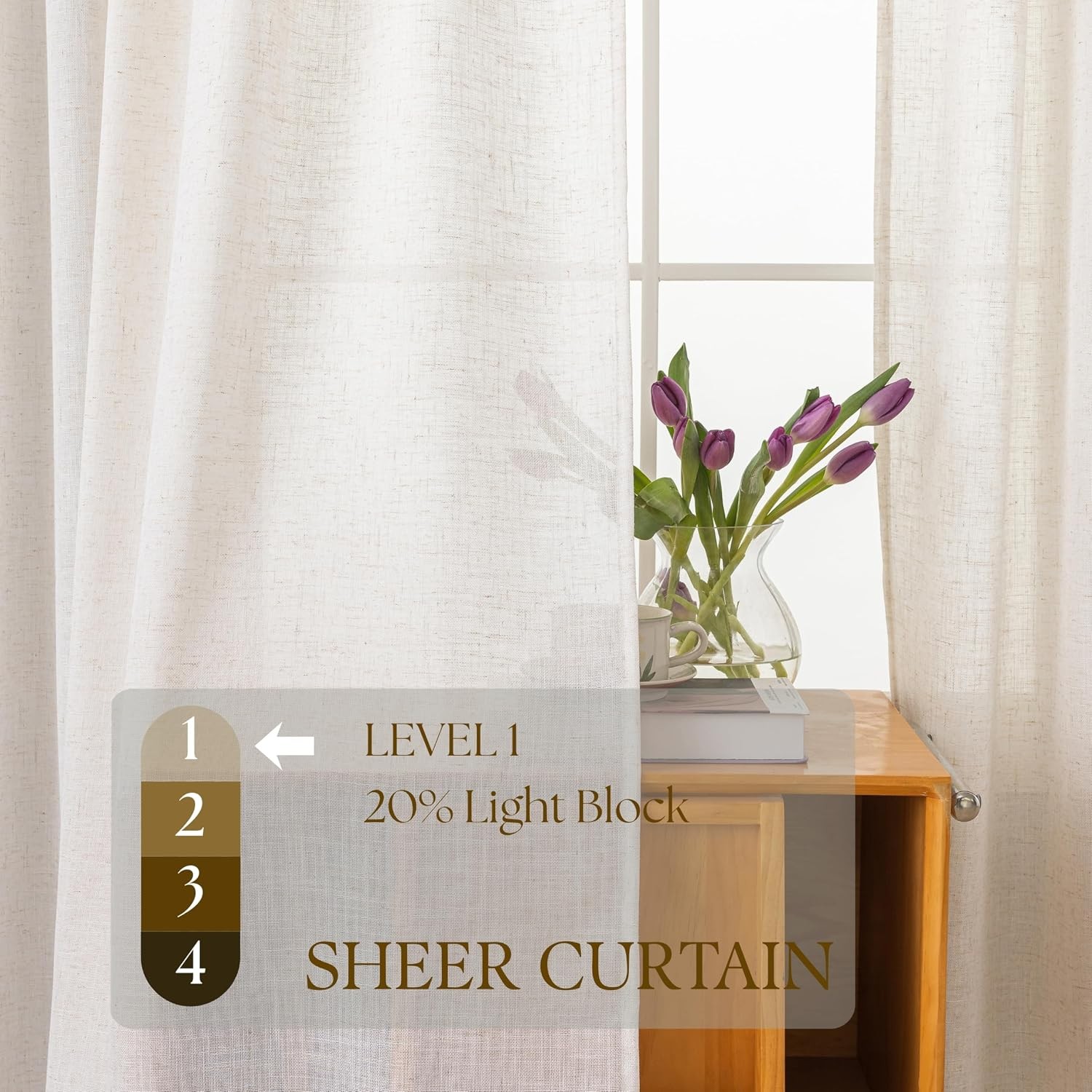 Palma Natural Linen Blended Sheer Curtains 84 Inch 2 Panels