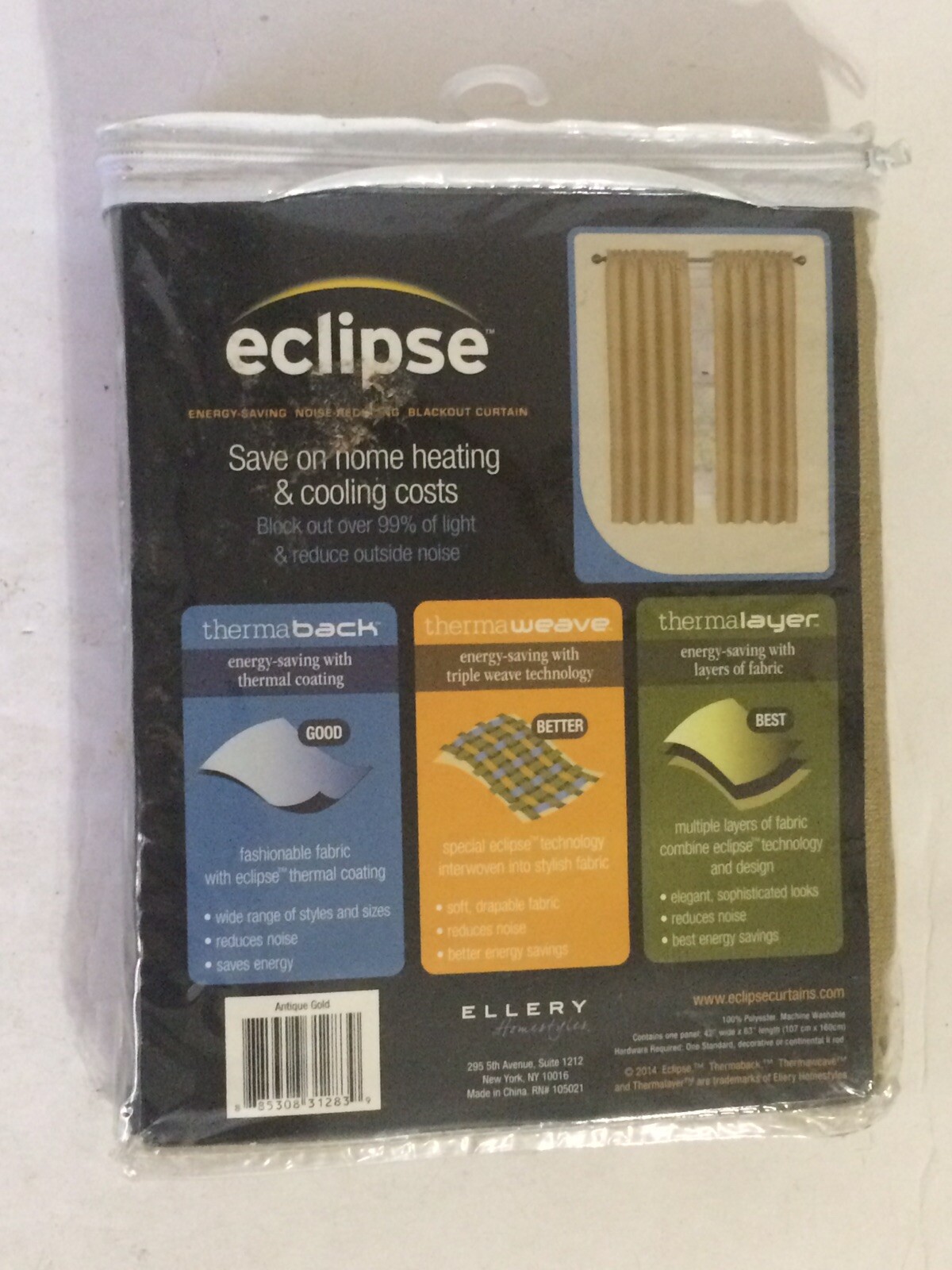 Eclipse Samara Blackout Rod Pocket Curtain Panel, Antique Gold, 42″x63″ SET OF 2