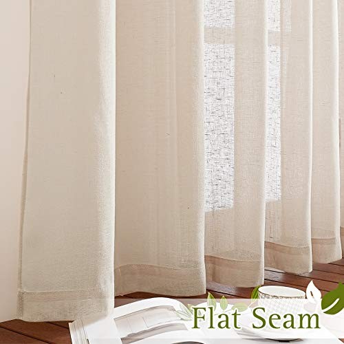 Linen Textured Sheer Faux Flax Window Curtains, 52″W x 96″L (Pack of 2) Beige