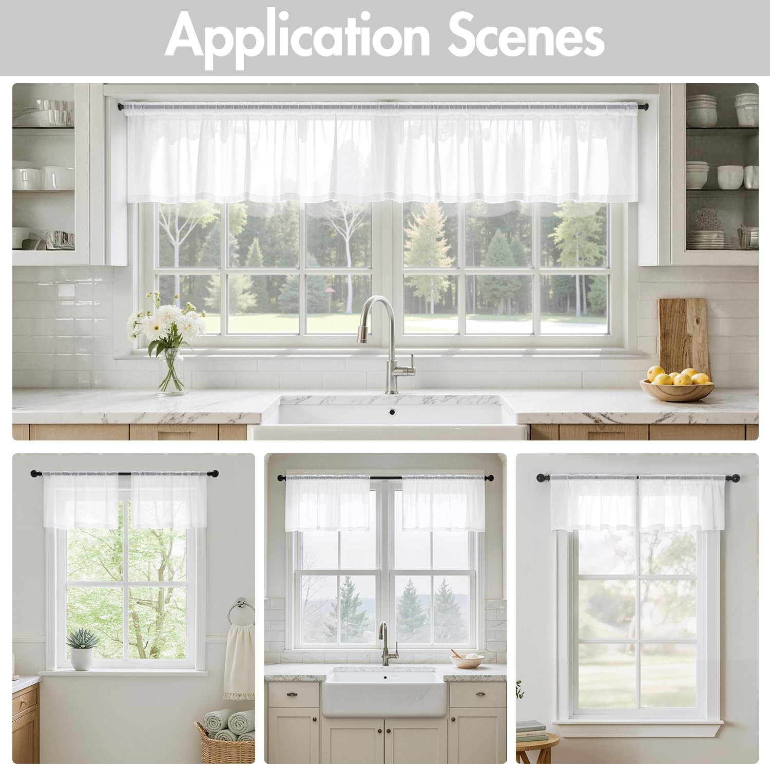 Valance for Windows, 4 Panels Set, Light 42″W x 14″L (Pack of 4) White
