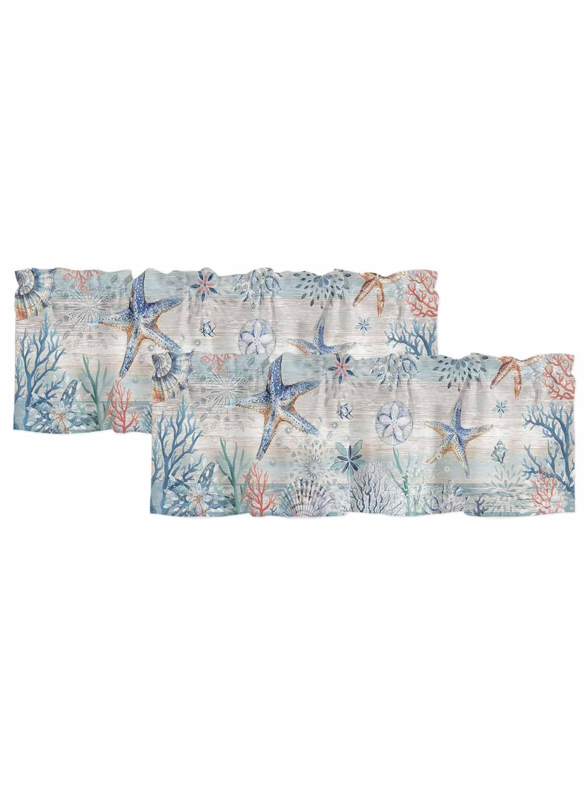 Coastal Starfish Curtain Valances 2 Pack – Nautical Beach Window Treatments 54×1