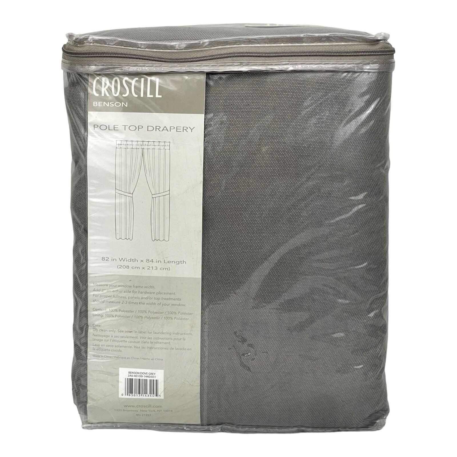 PAIR OF Croscill Benson Gray 82″ x 84″ Pole Top Window Panels & Tie Backs