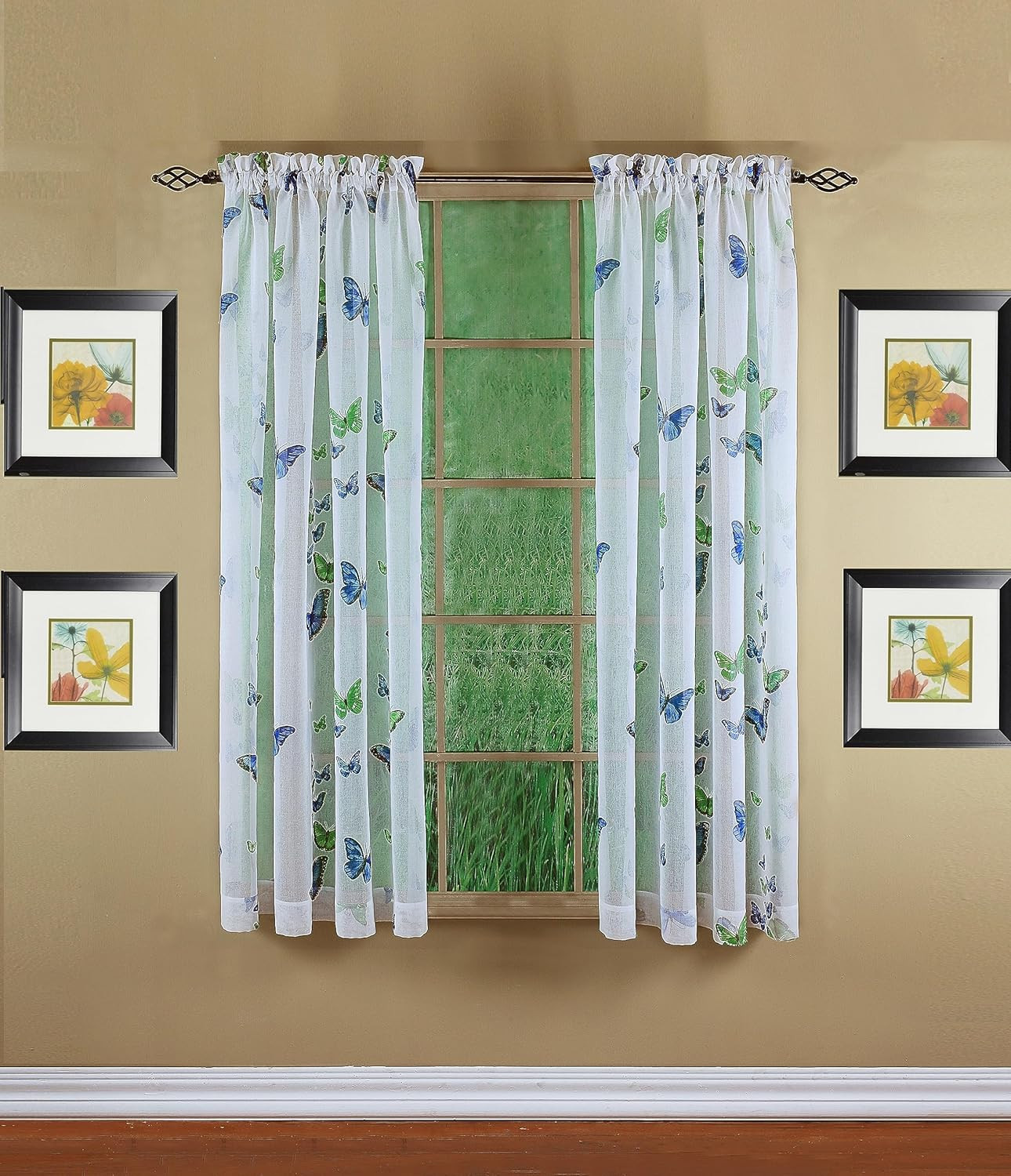 Butterflies Print Semi Sheer Panel, 84″, Blue, 54W X 84L
