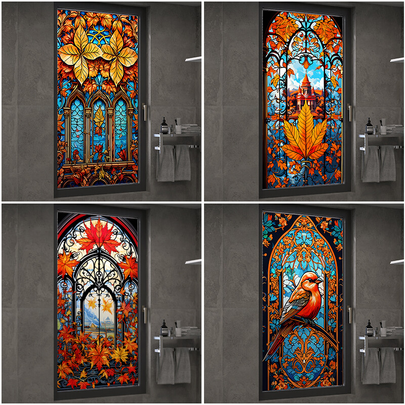 40x100cm/45x120cm Colorful Stained Glass Film Modern Art European Decor Privacy