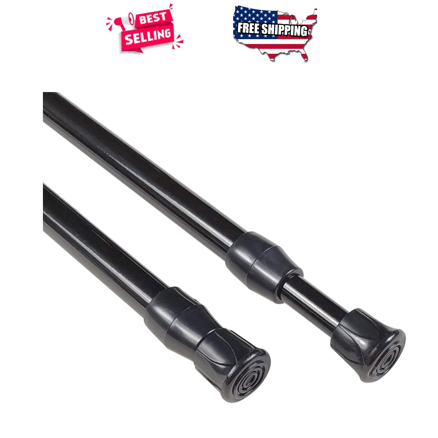 Window Tension Rod 28-40 Inch Adjustable Black Alloy Steel Set of 2 Easy Install