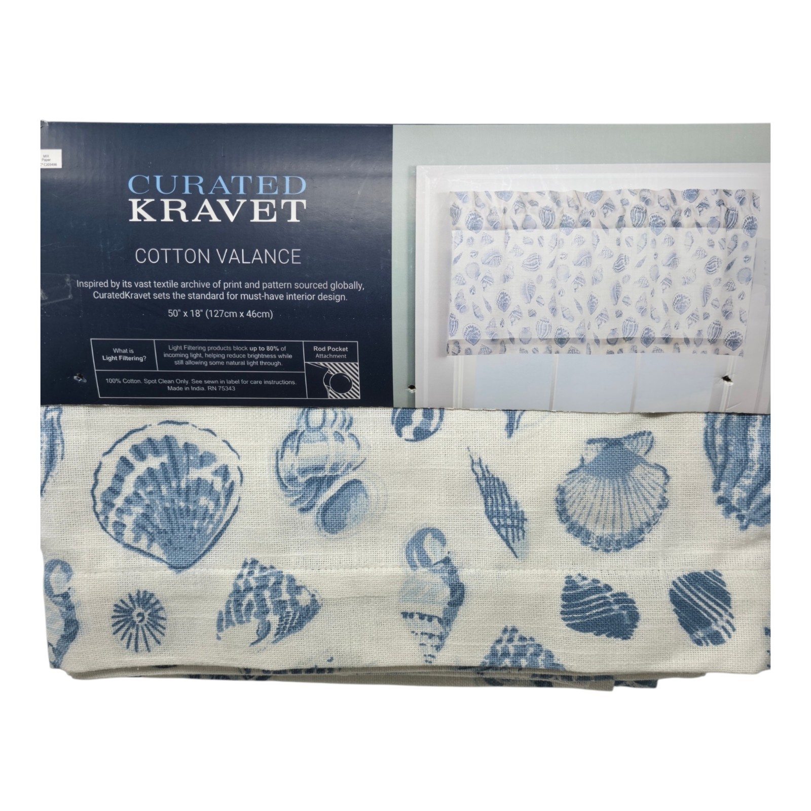 Curated Kravet Coastal Shell Beach Valance 50×18 blue