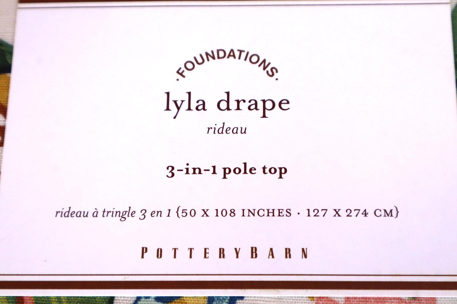 POTTERY BARN LYLA DRAPE L3-in-1 Pole Top, 1 Panel 50 x 108 Inches